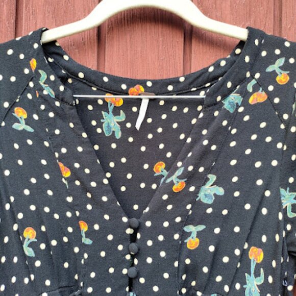 FREE PEOPLE | Dream Girl Midi Puff Sleeve Polka Dot Print Corset Lace-Up Dress 8 - Picture 6 of 15